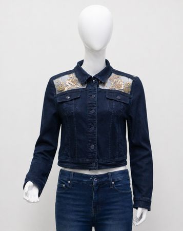 CR1766 Upcycled Embellished Denim Jacket