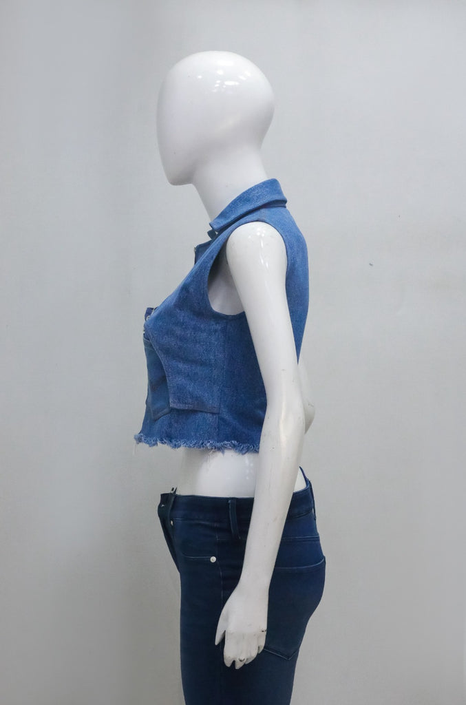 CR2248 UPCYCLED LEVI’S BUCKLE CUT-OUT DENIM VEST