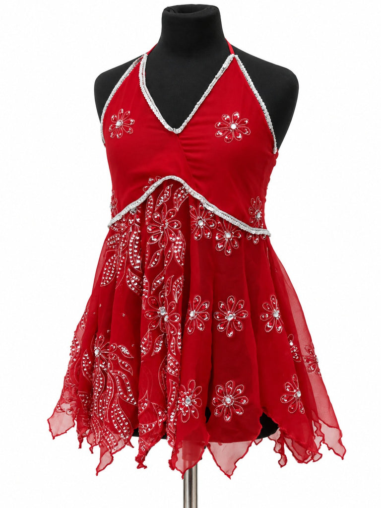 CR2304 UPCYCLED EMBELLISHED HALTER HANDKERCHIEF TOP