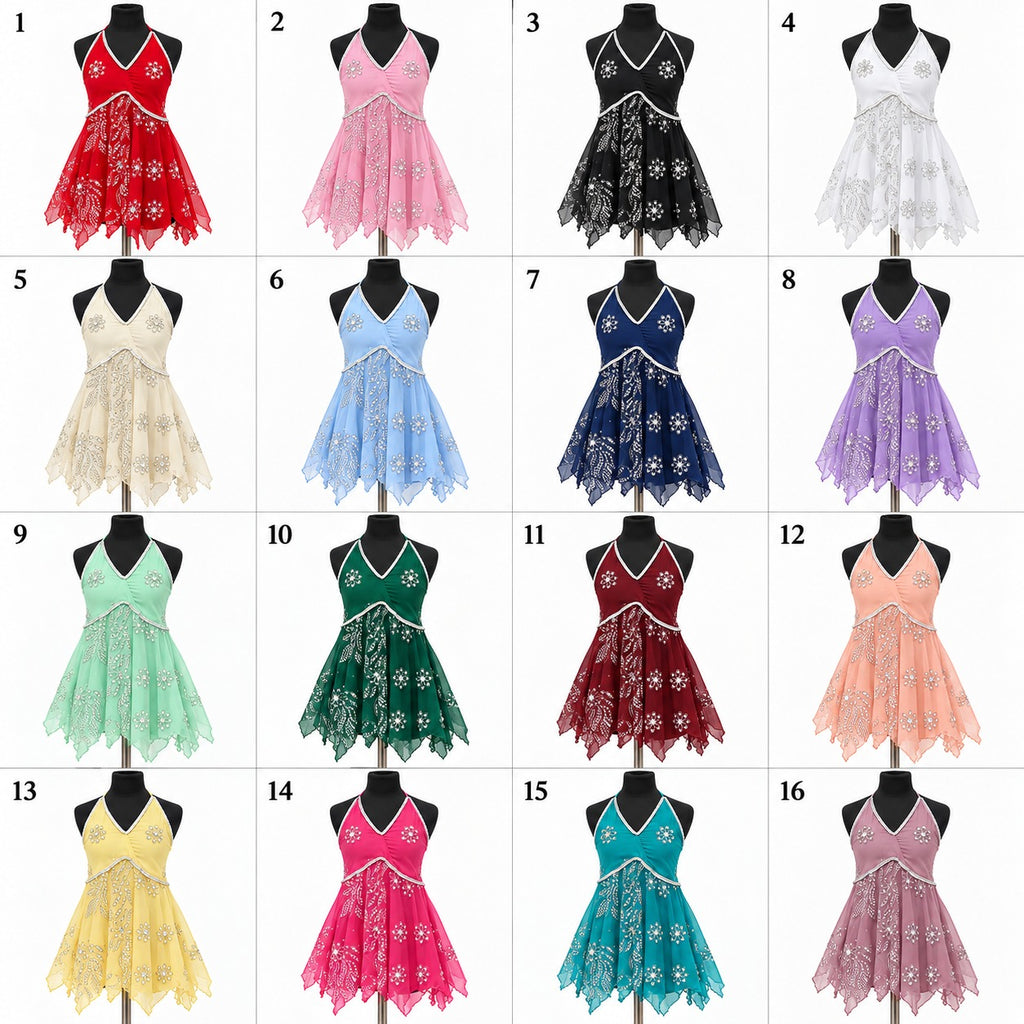 CR2304 UPCYCLED EMBELLISHED HALTER HANDKERCHIEF TOP