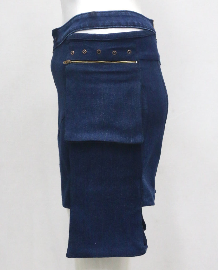 CR2195 UPCYCLED DENIM ZIP-FRONT TIE-SIDE MINI SHORTS