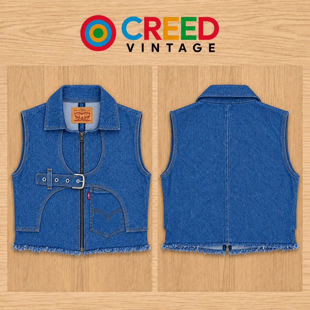 CR2248 UPCYCLED LEVI’S BUCKLE CUT-OUT DENIM VEST
