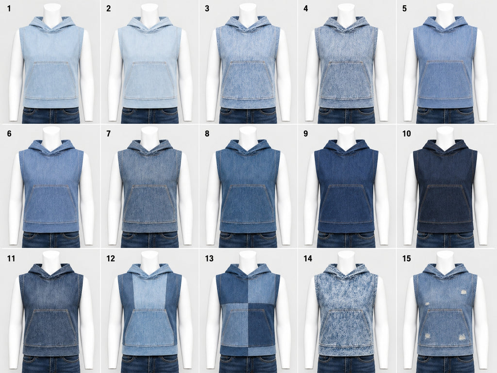 CR2245 UPCYCLED DENIM SLEEVELESS HOODIE VEST