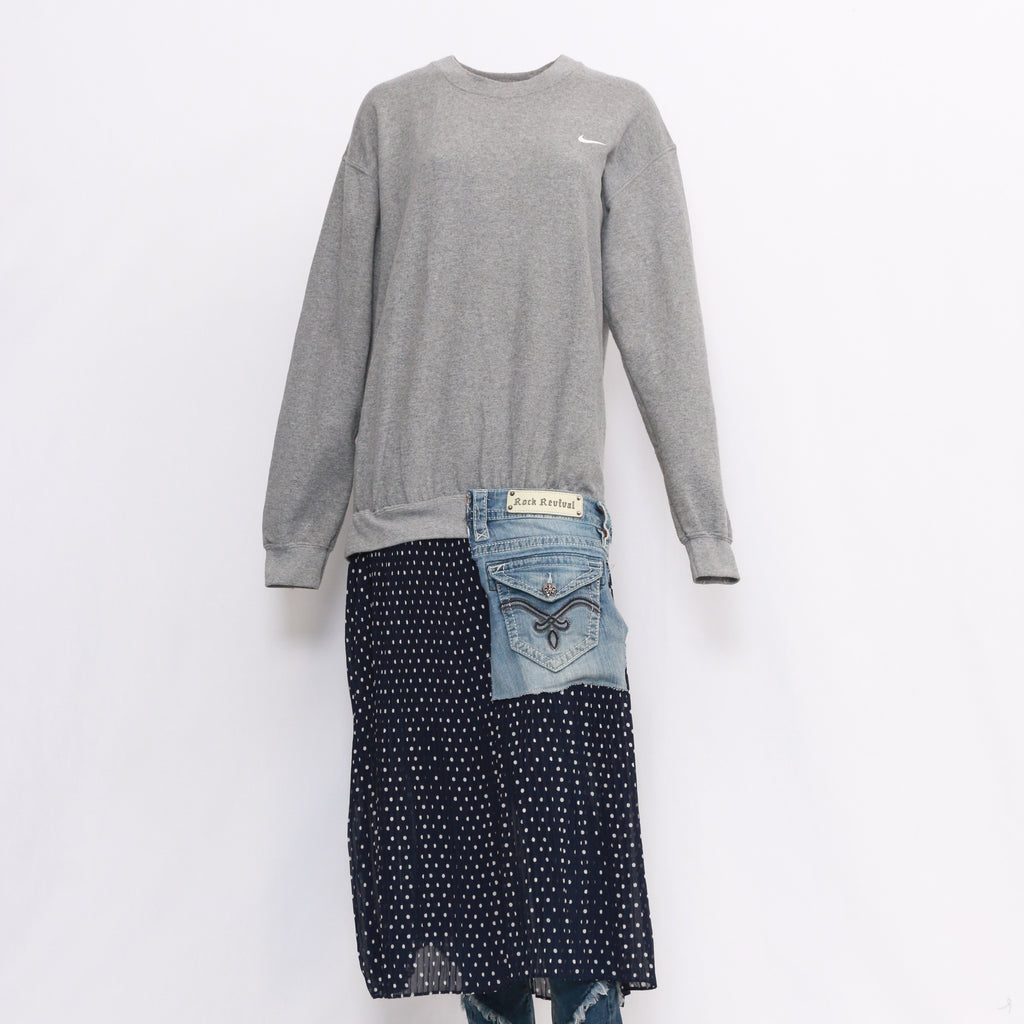 Reworked Ladies Full Length Dress Sweatshirts with Denim Pockets