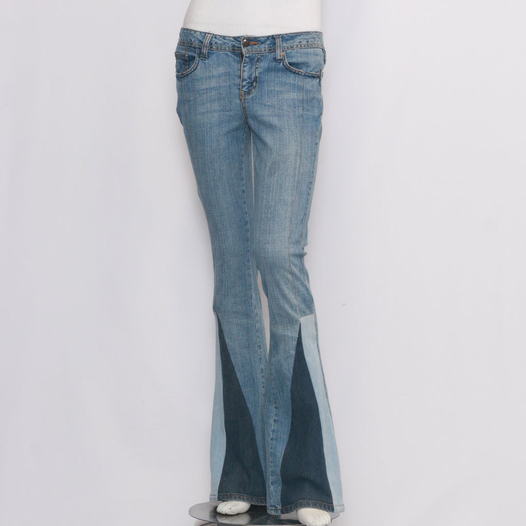 Reworked Triangle Patch Denim Flared Pants for Ladies