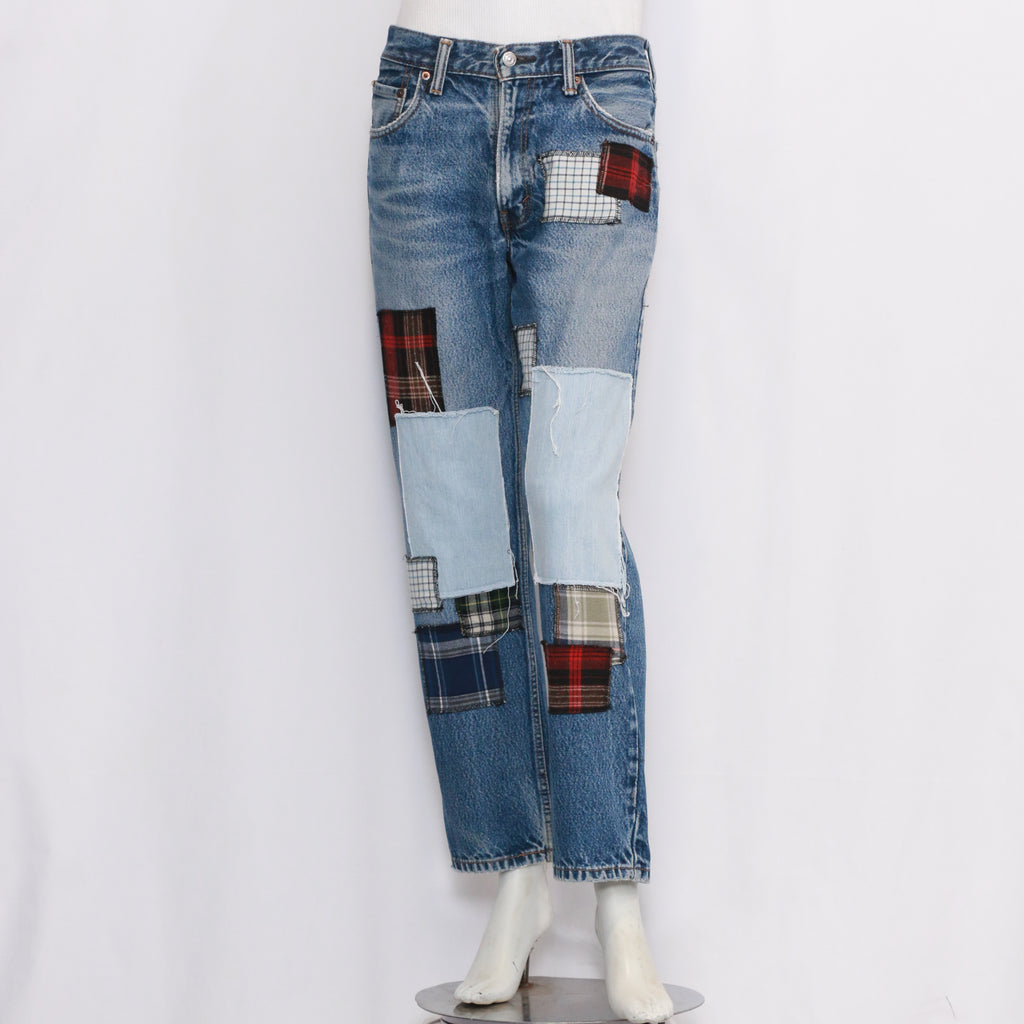 Reworked Patchwork Denim Pants for Men