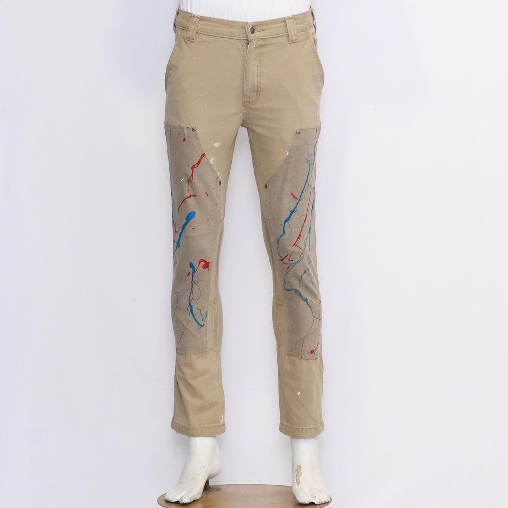 Reworked Vintage Splatter Paint Double Knee Pants for Men