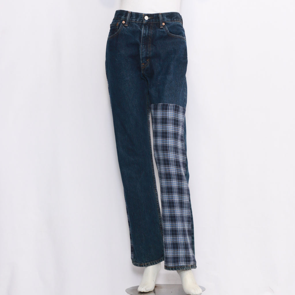 Reworked Checkered Denim Pants for Men