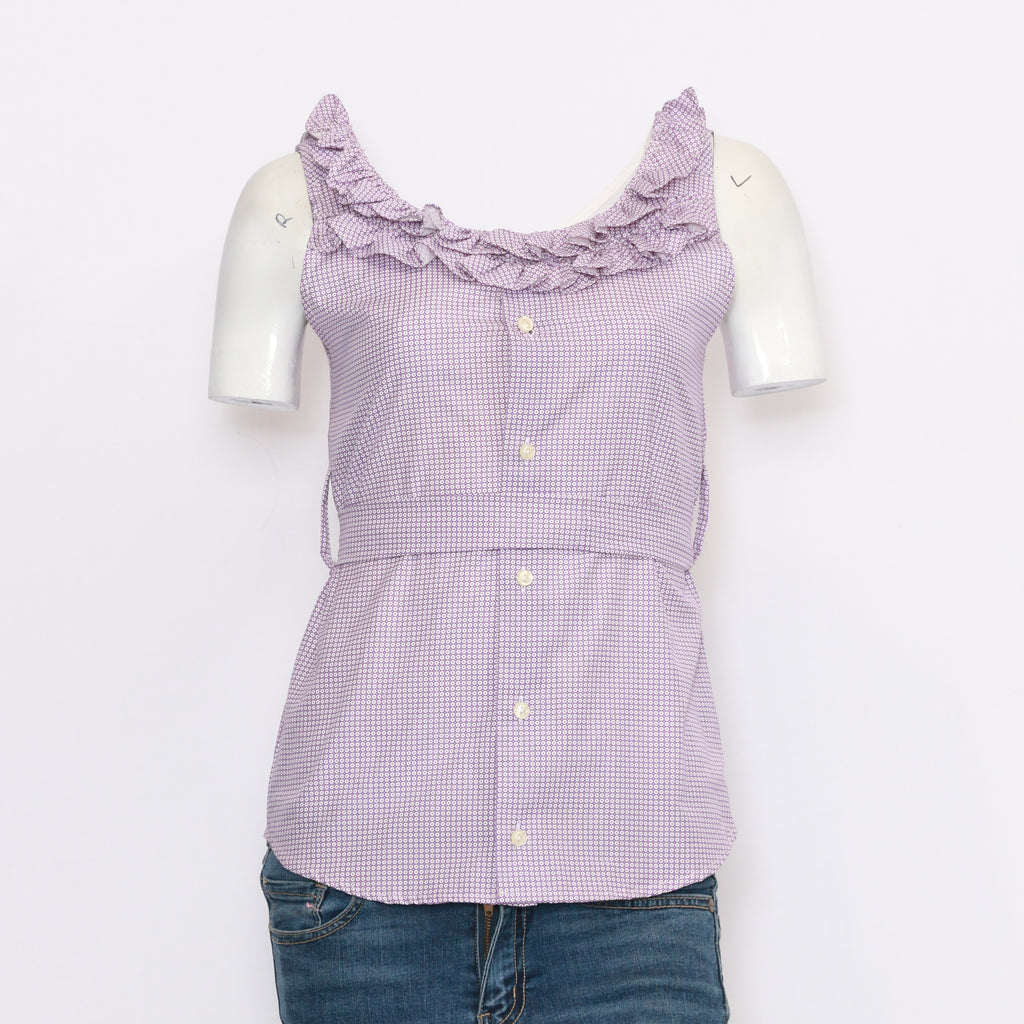 Reworked Ladies Deep Neck Sleeveless Front Button Blouse