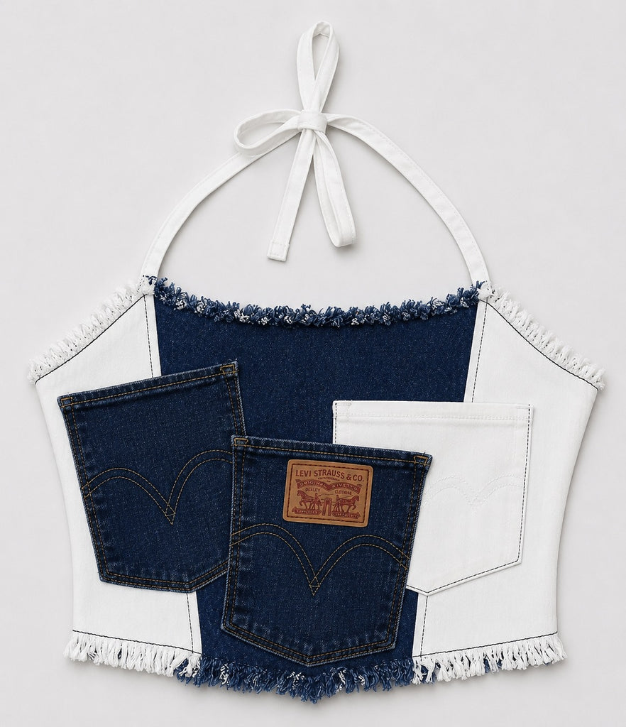 CR1822 UPCYCLED PATCHWORK HALTER CORSET TOP
