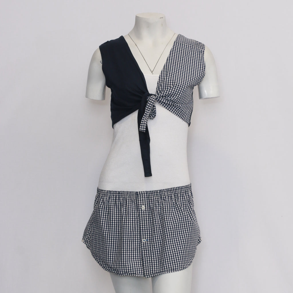 Reworked Checkered Blouse With Sexy Skirt Set