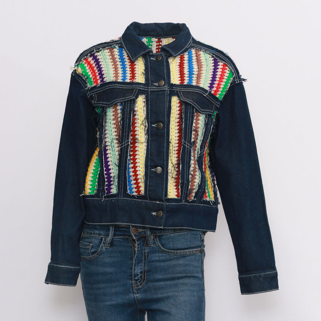 Reworked Denim Colourful Sweater Jacket For Ladies