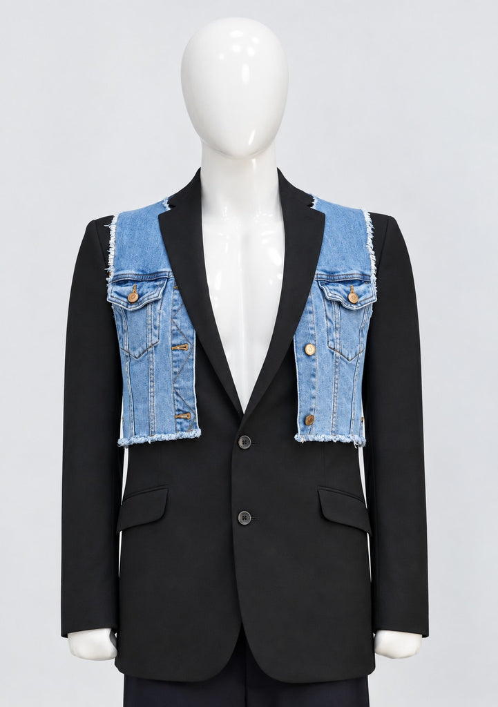 CR2270 UPCYCLED DENIM VEST PANEL SUITING BLAZER