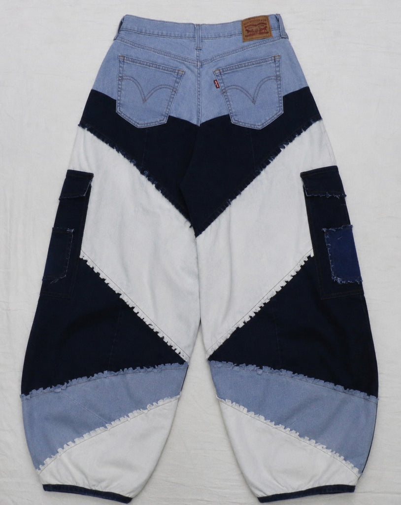 CR2205 UPCYCLED ABSTRACT PATCHWORK BAGGY DENIM JEANS
