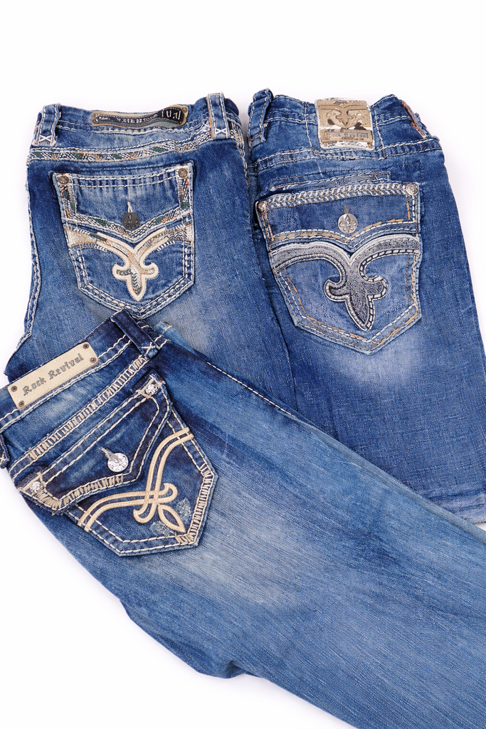 CR7233 Vintage Rock Revival Flare And Straight Jeans