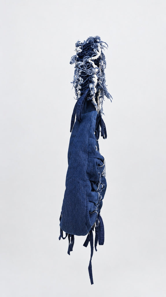 CR2263 UPCYCLED RUCHED DENIM HOBO BAG