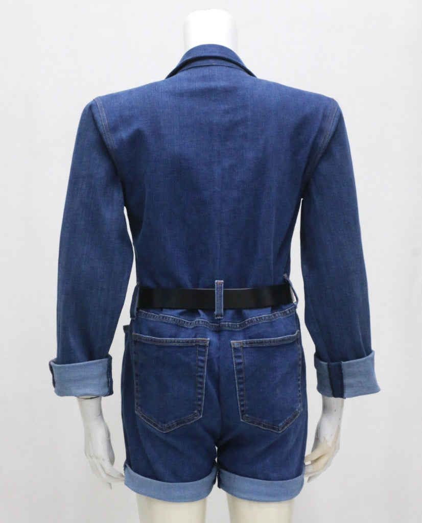CR2280 UPCYCLED DENIM BELTED ROMPER