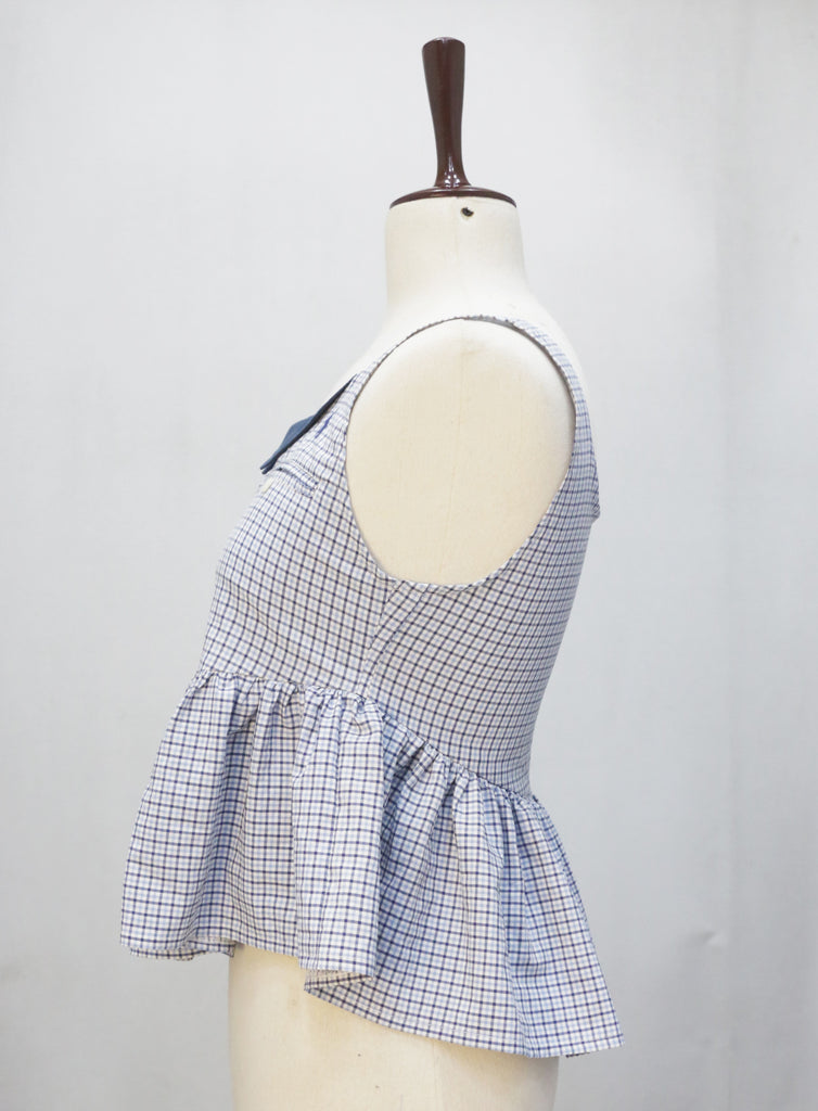 CR2212 UPCYCLED POLO CHECK PEPLUM TOP