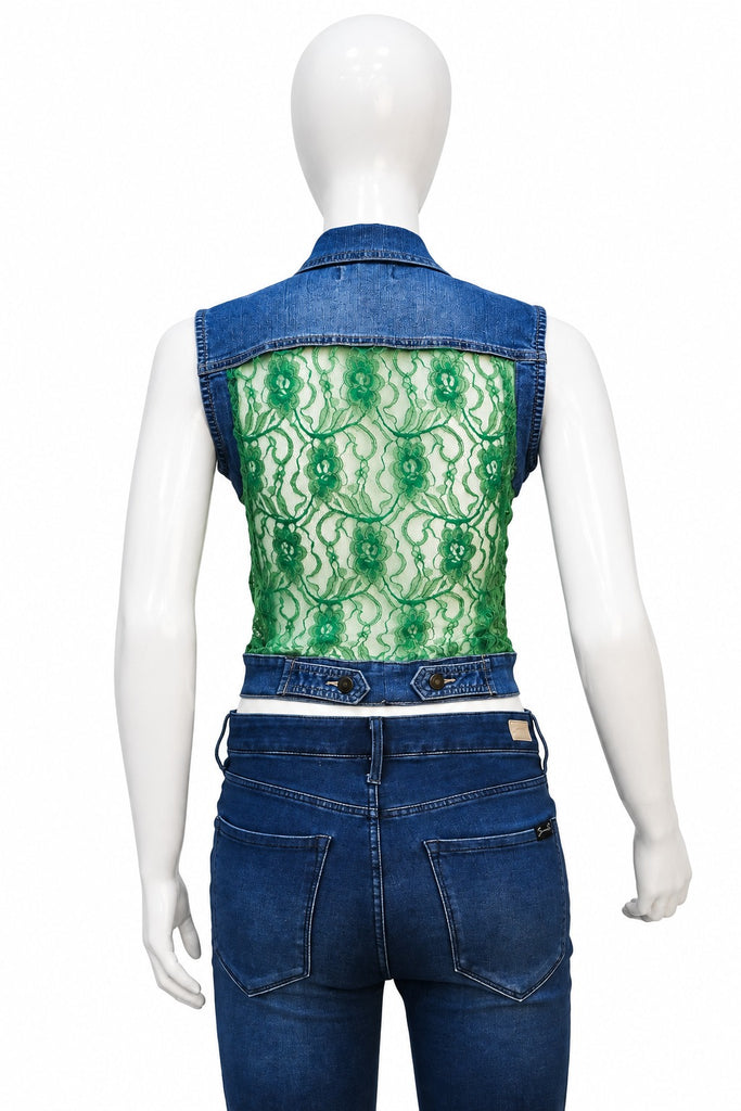 CR2289 UPCYCLED DENIM & LACE CROP VEST