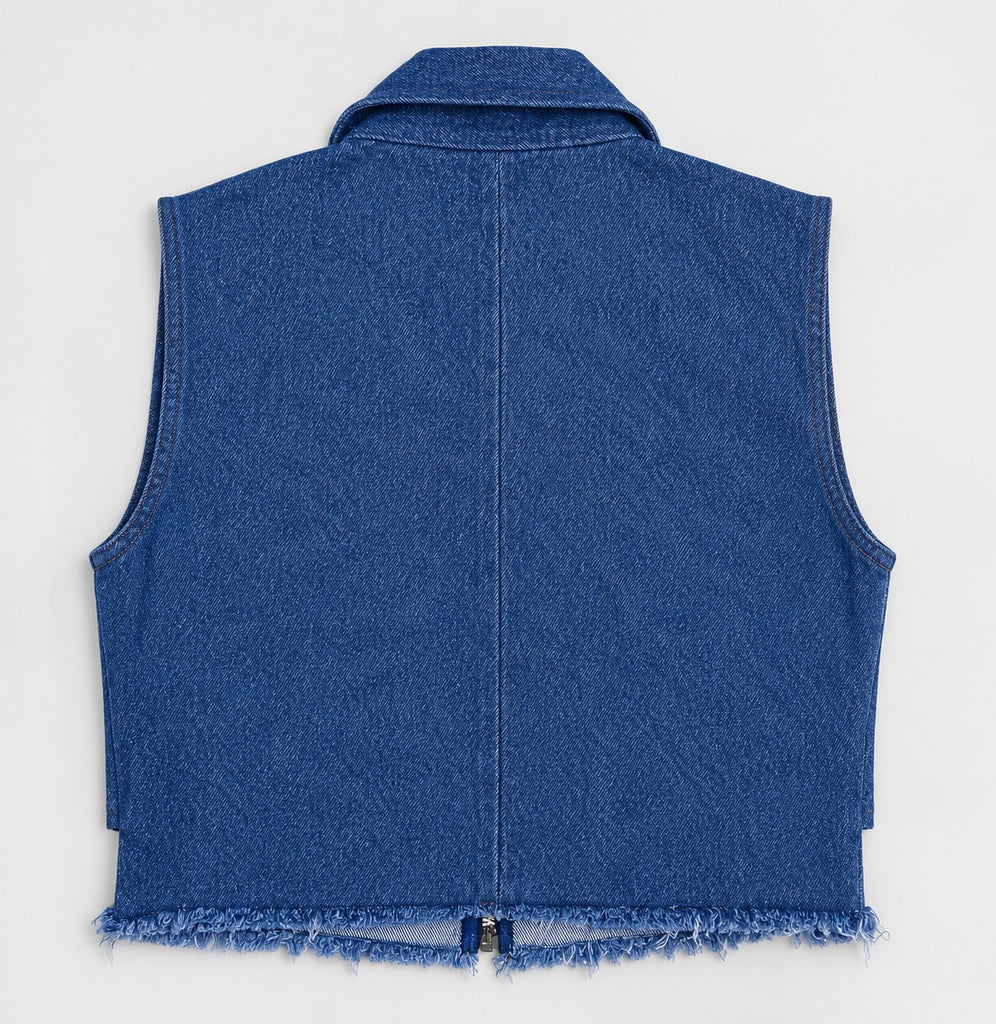 CR2248 UPCYCLED LEVI’S BUCKLE CUT-OUT DENIM VEST
