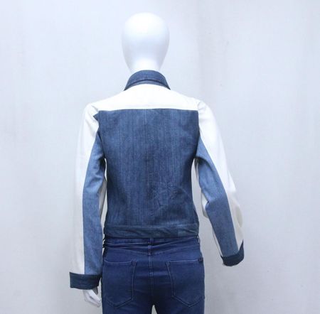 CR1193 Upcycled Cropped Denim Panel Jacket