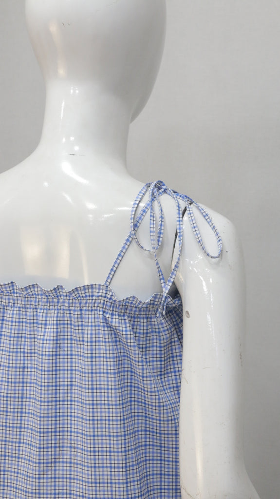CR2203 UPCYCLED POLO CHECK RUFFLE CAMI TOP