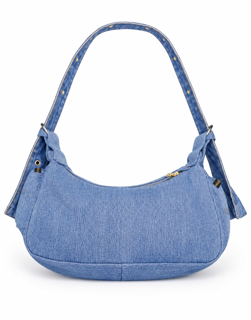 CR2305 UPCYCLED DENIM ZIP & BUCKLE SHOULDER BAG