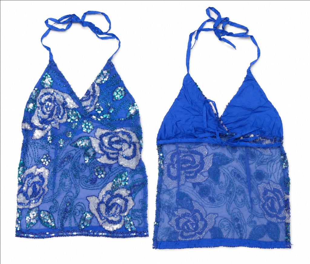 CR1891 UPCYCLED EMBELLISHED HALTER TOP
