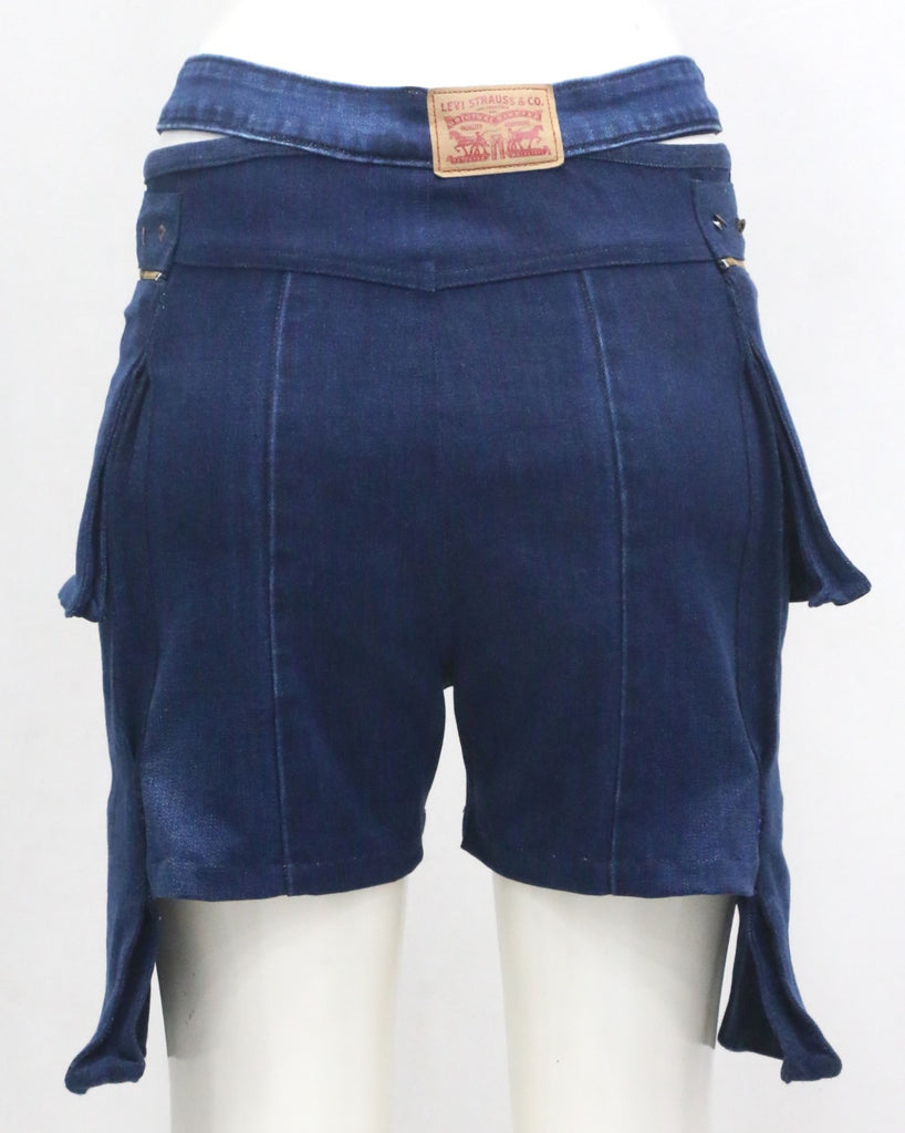 CR2195 UPCYCLED DENIM ZIP-FRONT TIE-SIDE MINI SHORTS
