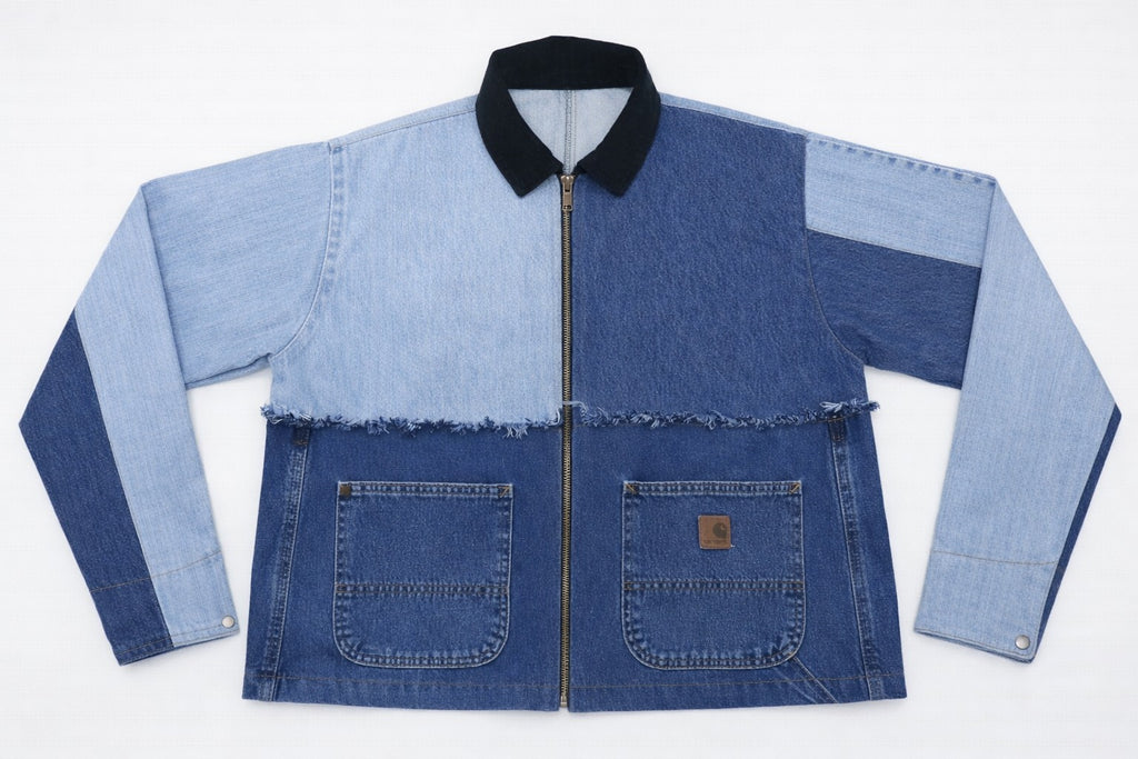 CR1411 Rework Two-Tone Denim Zip Jacket – Contrast Panel Workwear Style