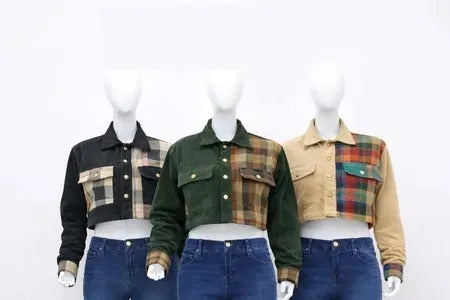 CR2183 Upcycled Repurposed Corduroy Plaid Jacket