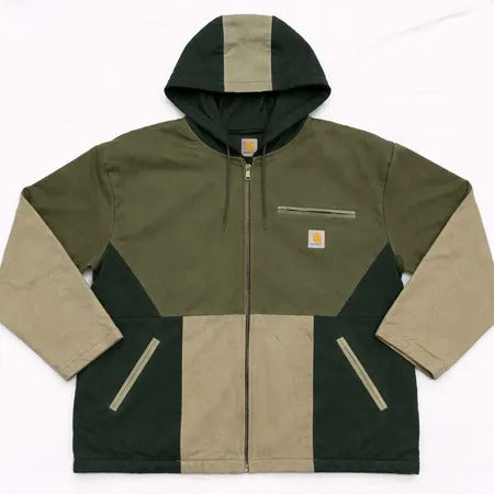 CR1072 Upcycled Carhartt Colour-Block Hooded Jacket