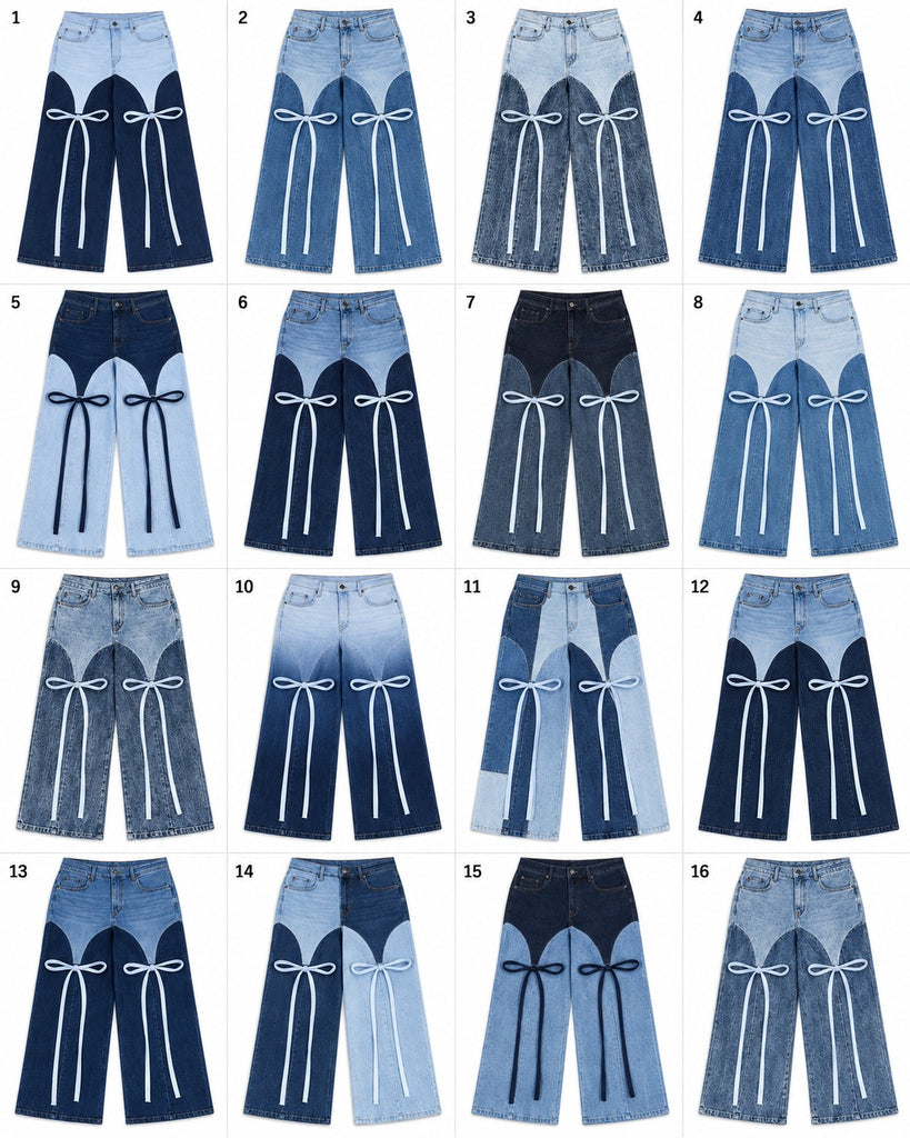 CR2262 UPCYCLED TWO-TONE BOW DENIM JEANS