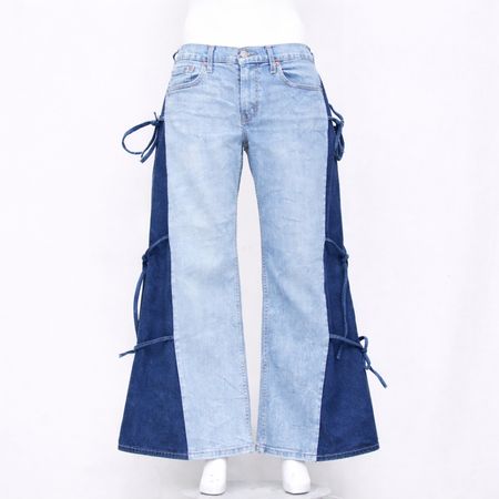 CR1266 Upcycled Lace-Tie Flare Denim Pants
