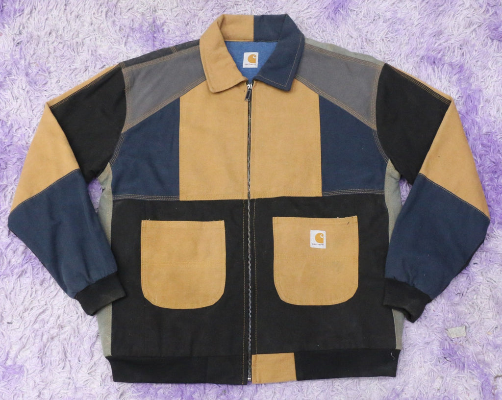 CR1442 Upcycled Patchwork Workwear Jacket – Earth Tone Panel Design