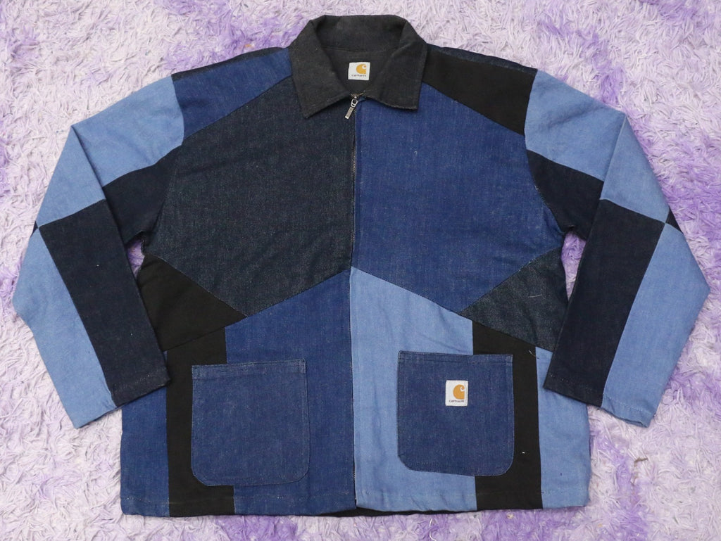 CR1441 Upcycled Patchwork Denim Jacket – Multi Tone Panel Design