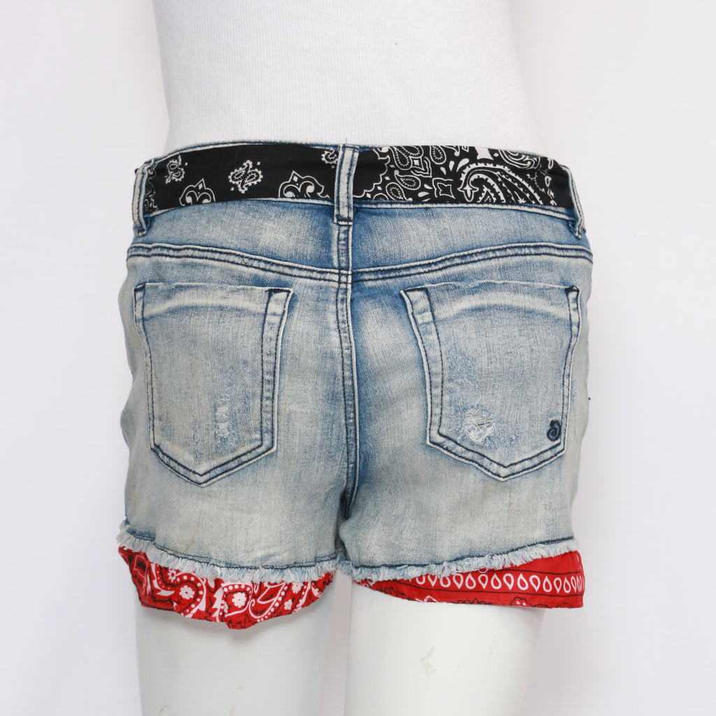 CR025 Reworked Shorts with Bandana Belt and Bottom Hem