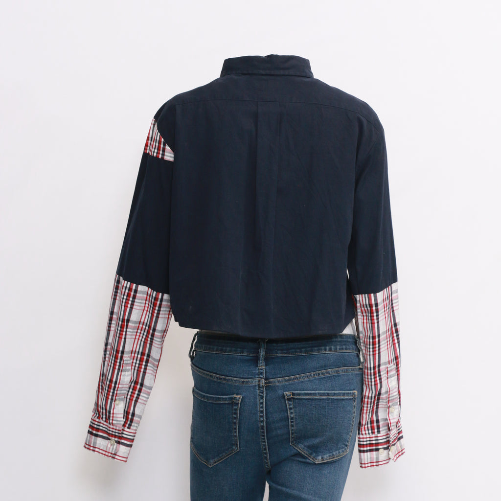 CR1037 Reworked Shirt Cropped With Check Print Patchs