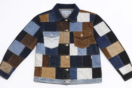 CR1208 Upcycled Checkboard Denim Jacket