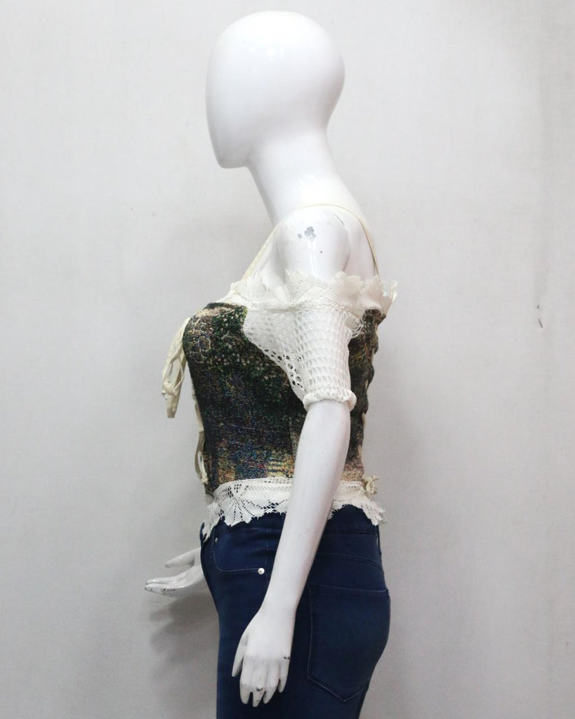 CR1820 UPCYCLED TAPESTRY LACE CORSET TOP