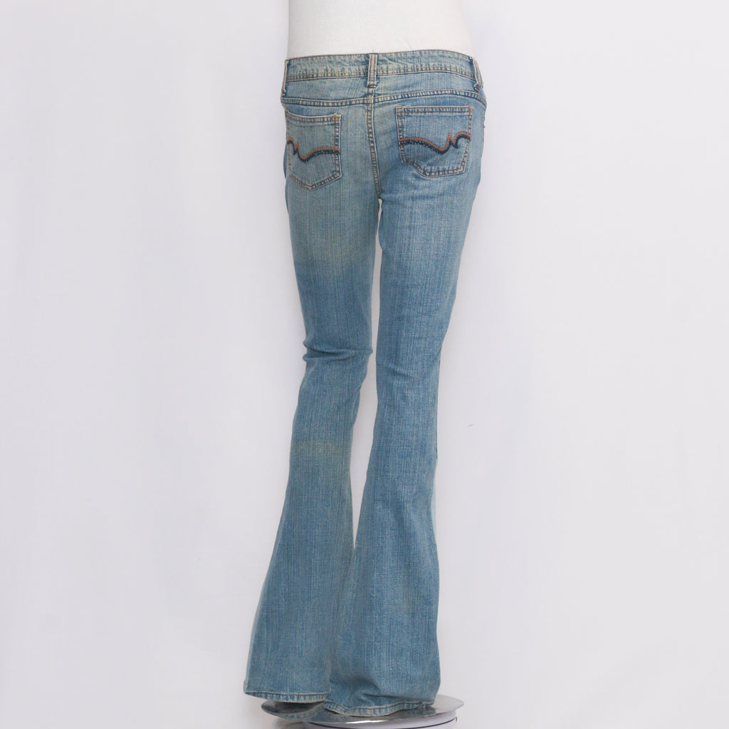 CR073 Reworked Triangle Patch Denim Flared Pants for Ladies