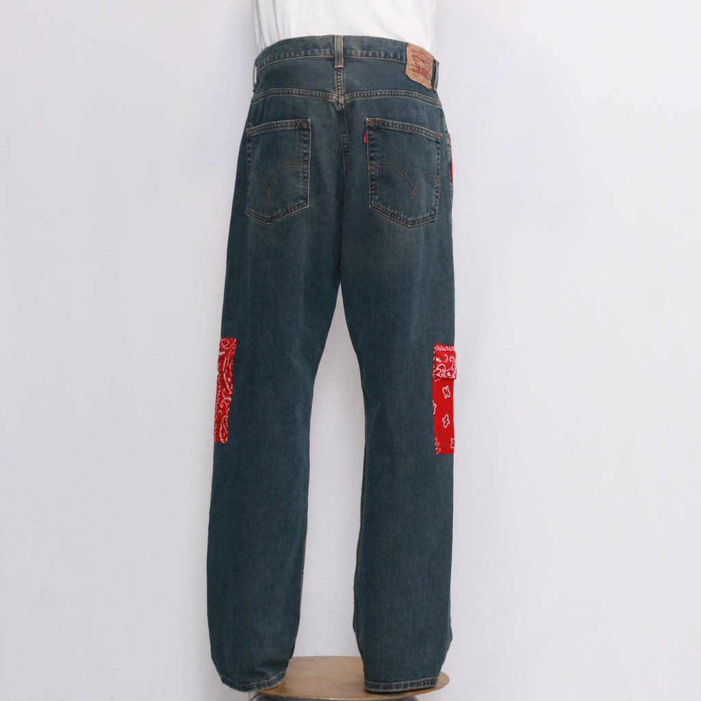 CR981 Men Reworked Branded Denim With Hanky Design