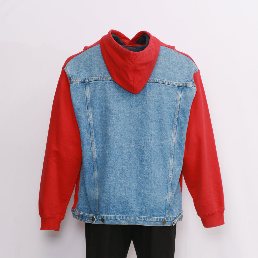 CR1038 Men Reworked Red Hood With Denim Back