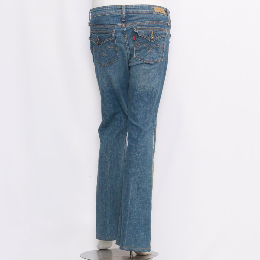 CR7070 Reworked Bell Bottom Flare Denim Jeans with Patchwork