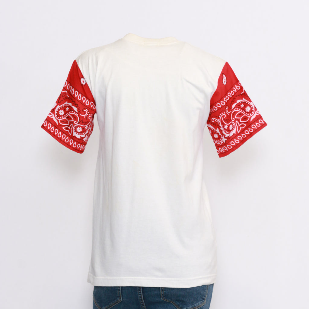 CR877 Men's White Shirt with Reworked Bandana Pockets and Sleeves