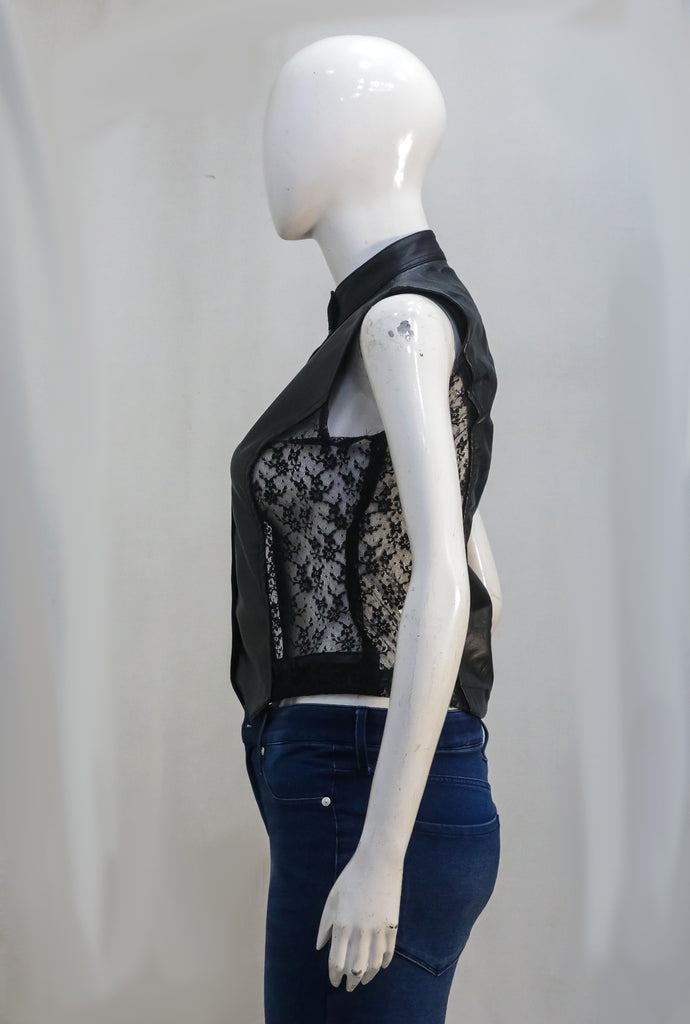 CR2267 UPCYCLED FAUX LEATHER & LACE CORSET VEST