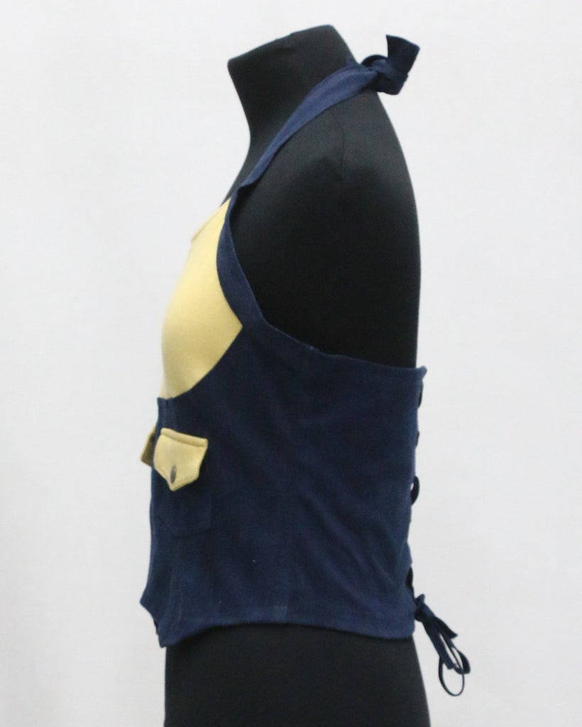 CR1354 Rework Halter Denim Corset Top – Two Tone Utility Crop