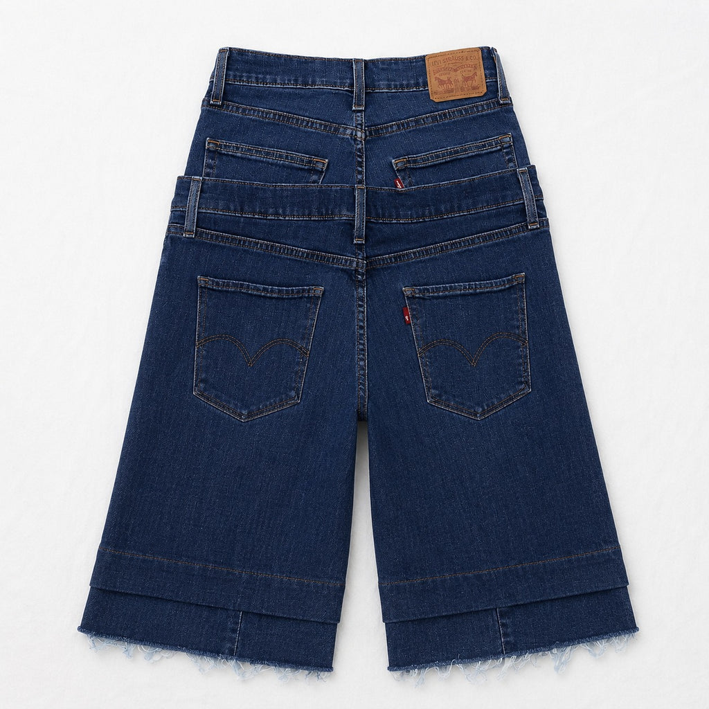 CR2211 UPCYCLED DOUBLE-WAIST DISTRESSED DENIM JORTS