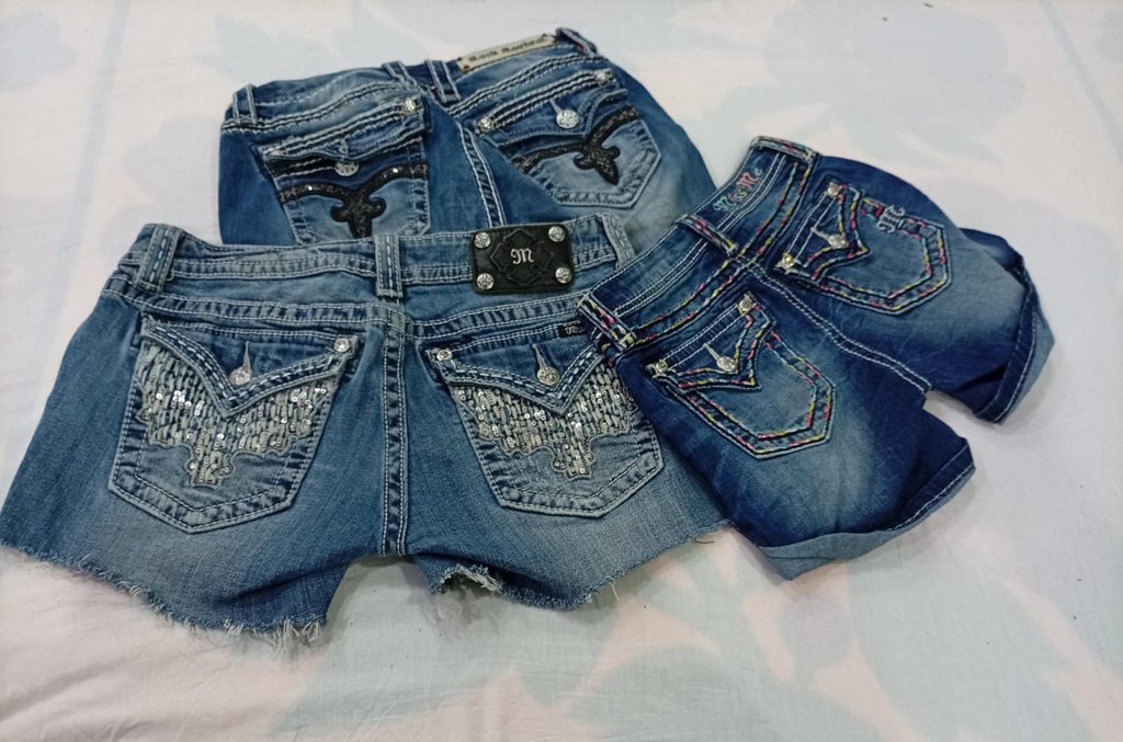 CR11296 Vintage Miss Me and Rock Revival Mini Denim Shorts