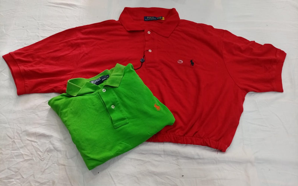 CR12759 Upcycled Polo Cropped T-Shirts